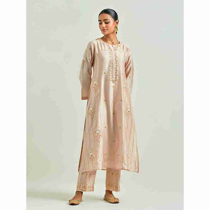 Anantaa by Roohi Trehan Beige Hand Embroidered Silk Chanderi Kurta with Gota