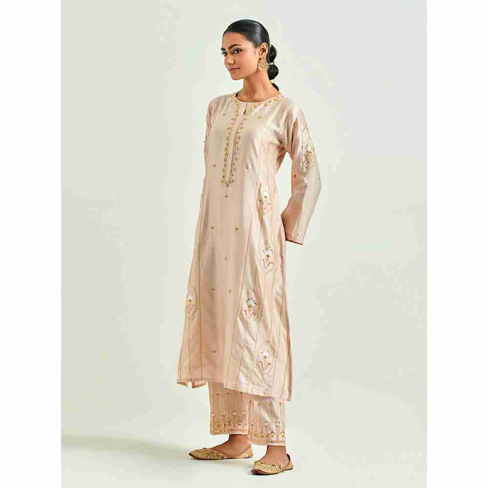 Anantaa by Roohi Trehan Beige Hand Embroidered Silk Chanderi Kurta with Gota