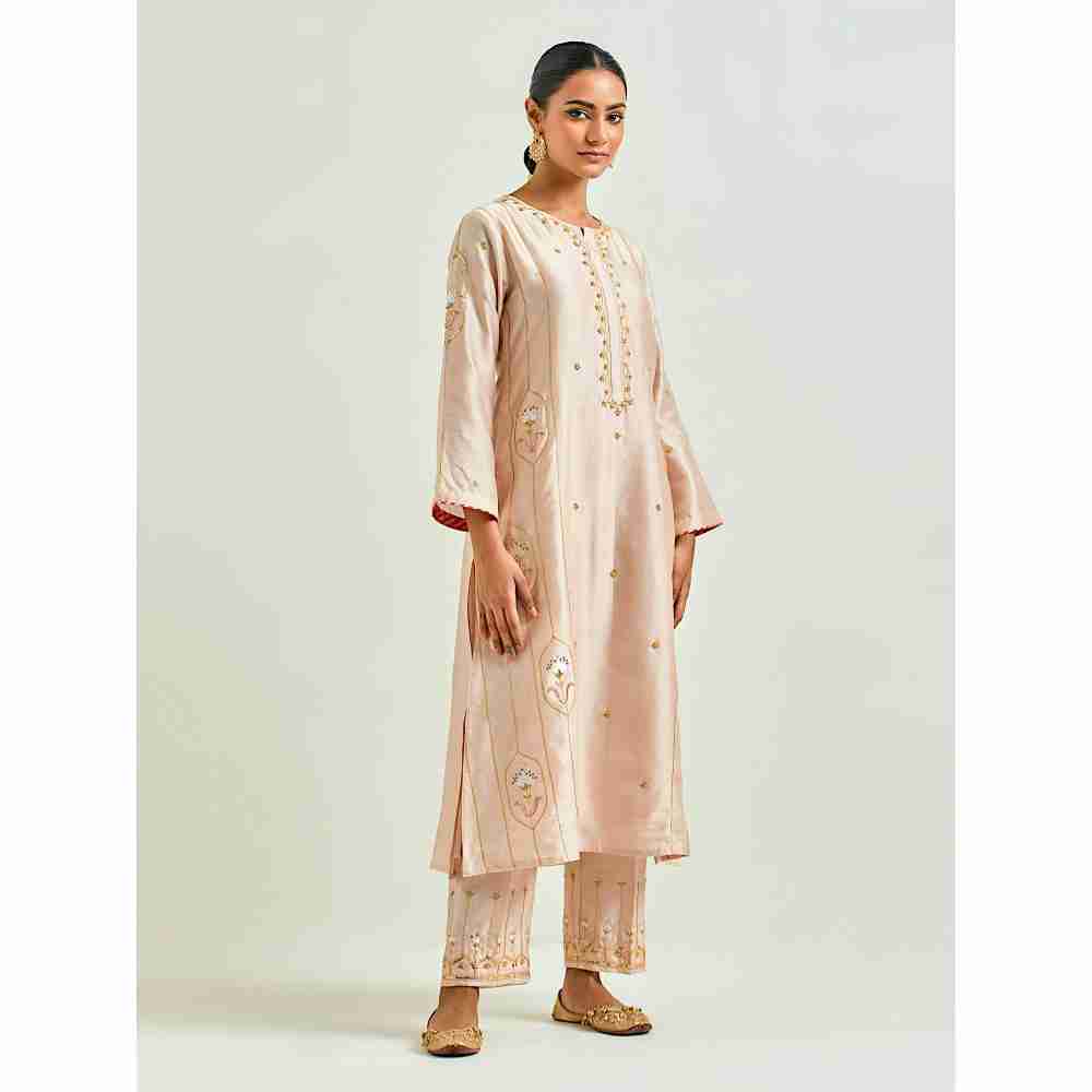Anantaa by Roohi Trehan Beige Hand Embroidered Silk Chanderi Kurta with Gota
