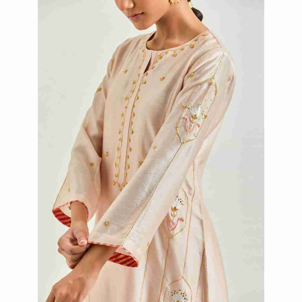 Anantaa by Roohi Trehan Beige Hand Embroidered Silk Chanderi Kurta with Gota