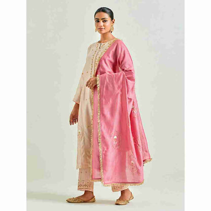Anantaa by Roohi Trehan Beige Hand Embroidered Silk Chanderi Kurta with Gota