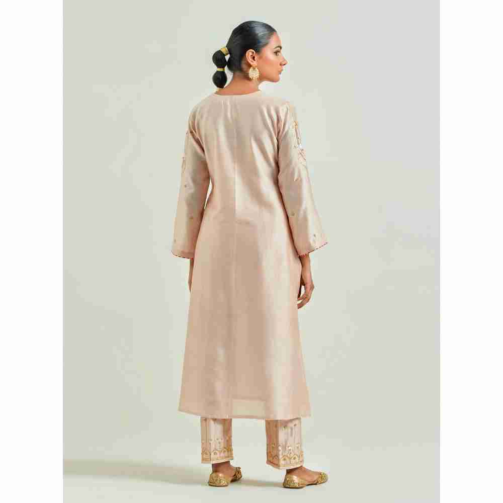 Anantaa by Roohi Trehan Beige Hand Embroidered Silk Chanderi Kurta with Gota