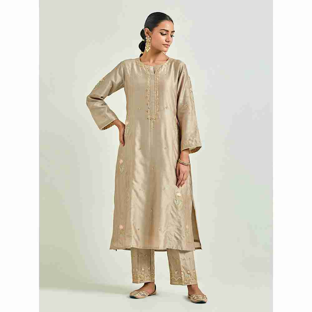 Anantaa by Roohi Trehan Brown Hand Embroidered Silk Chanderi Kurta with Gota