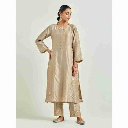 Anantaa by Roohi Trehan Brown Hand Embroidered Silk Chanderi Kurta with Gota