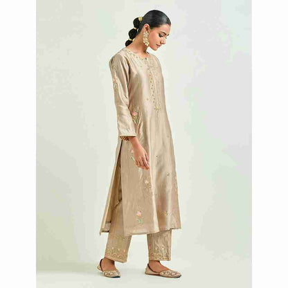 Anantaa by Roohi Trehan Brown Hand Embroidered Silk Chanderi Kurta with Gota