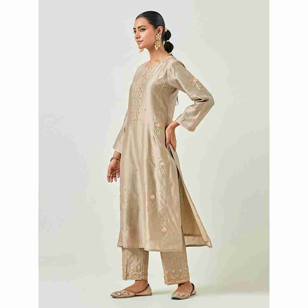 Anantaa by Roohi Trehan Brown Hand Embroidered Silk Chanderi Kurta with Gota