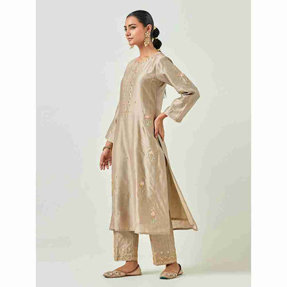 Anantaa by Roohi Trehan Brown Hand Embroidered Silk Chanderi Kurta with Gota