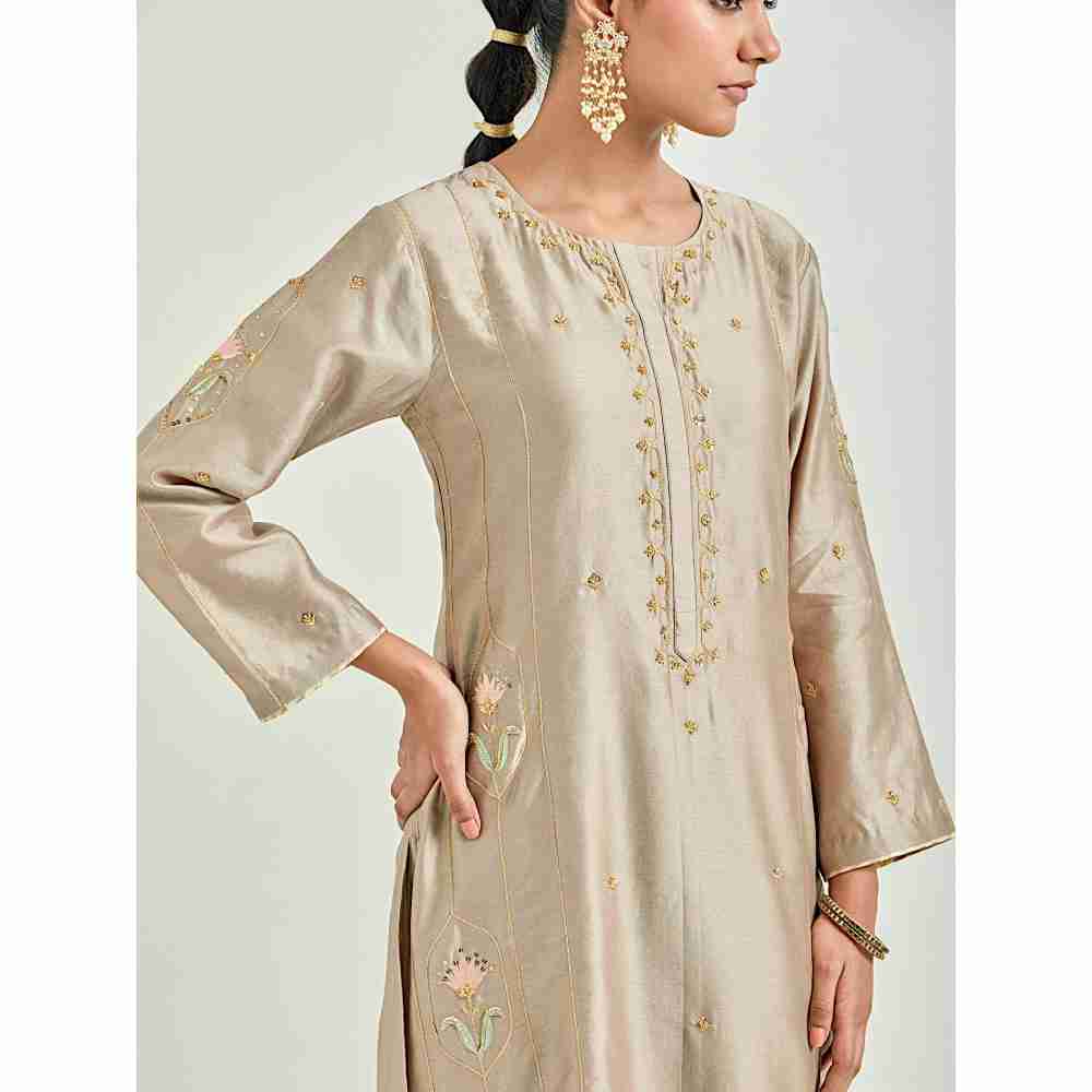 Anantaa by Roohi Trehan Brown Hand Embroidered Silk Chanderi Kurta with Gota