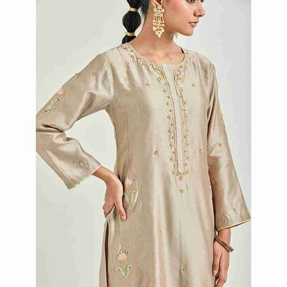 Anantaa by Roohi Trehan Brown Hand Embroidered Silk Chanderi Kurta with Gota