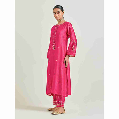 Anantaa by Roohi Trehan Magenta Hand Embroidered Silk Chanderi Kurta with Gota