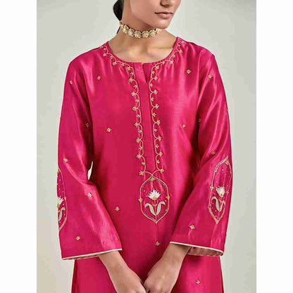 Anantaa by Roohi Trehan Magenta Hand Embroidered Silk Chanderi Kurta with Gota