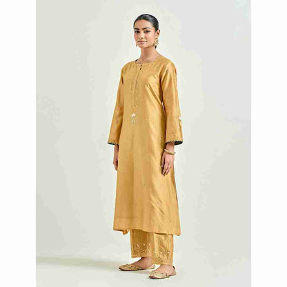 Anantaa by Roohi Trehan Mustard Hand Embroidered Silk Chanderi Kurta with Gota