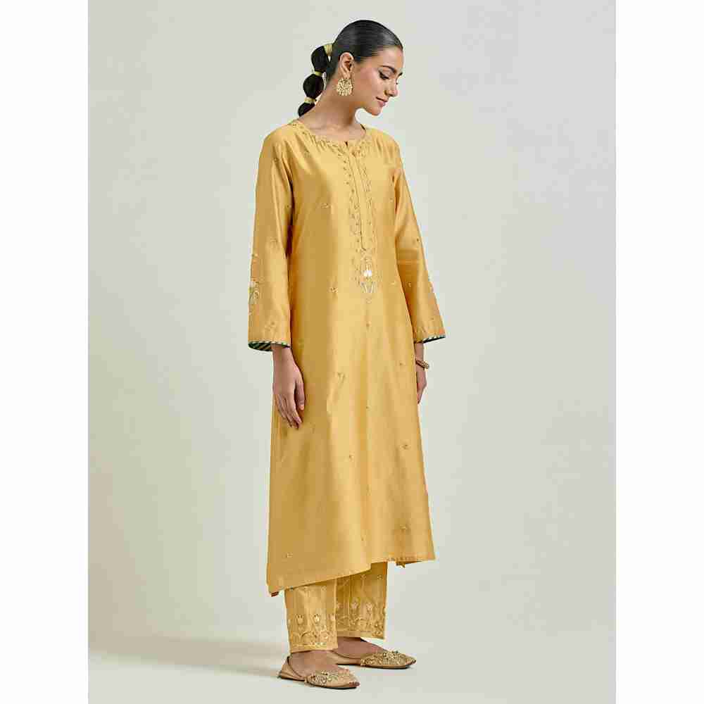 Anantaa by Roohi Trehan Mustard Hand Embroidered Silk Chanderi Kurta with Gota