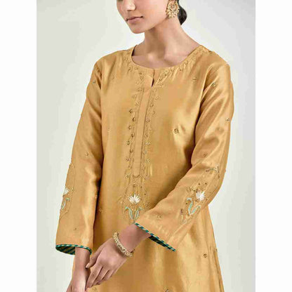 Anantaa by Roohi Trehan Mustard Hand Embroidered Silk Chanderi Kurta with Gota