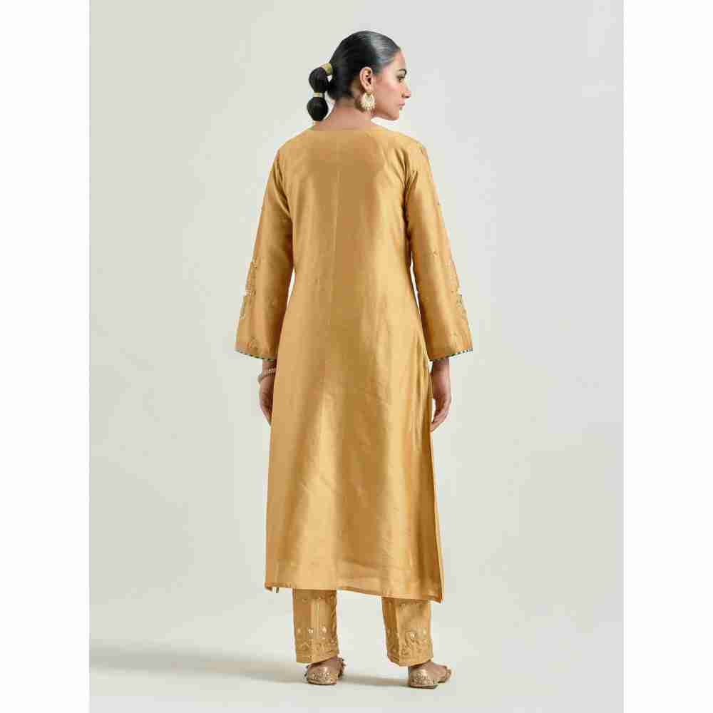 Anantaa by Roohi Trehan Mustard Hand Embroidered Silk Chanderi Kurta with Gota