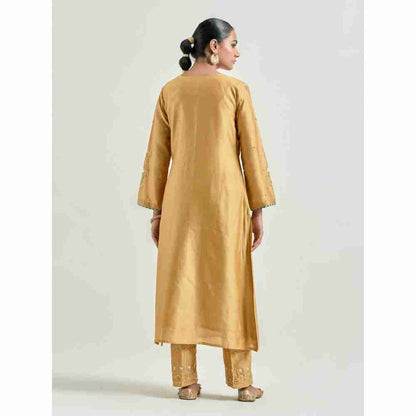 Anantaa by Roohi Trehan Mustard Hand Embroidered Silk Chanderi Kurta with Gota