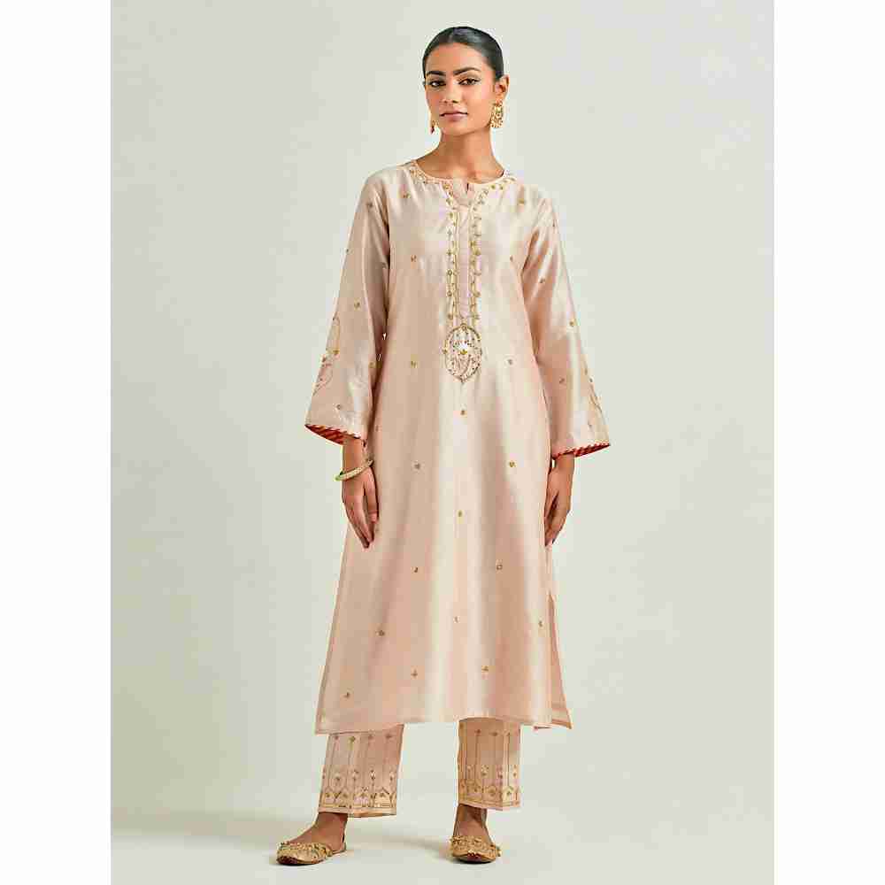 Anantaa by Roohi Trehan Beige Hand Embroidered Silk Chanderi Kurta with Gota