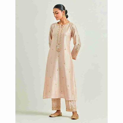 Anantaa by Roohi Trehan Beige Hand Embroidered Silk Chanderi Kurta with Gota