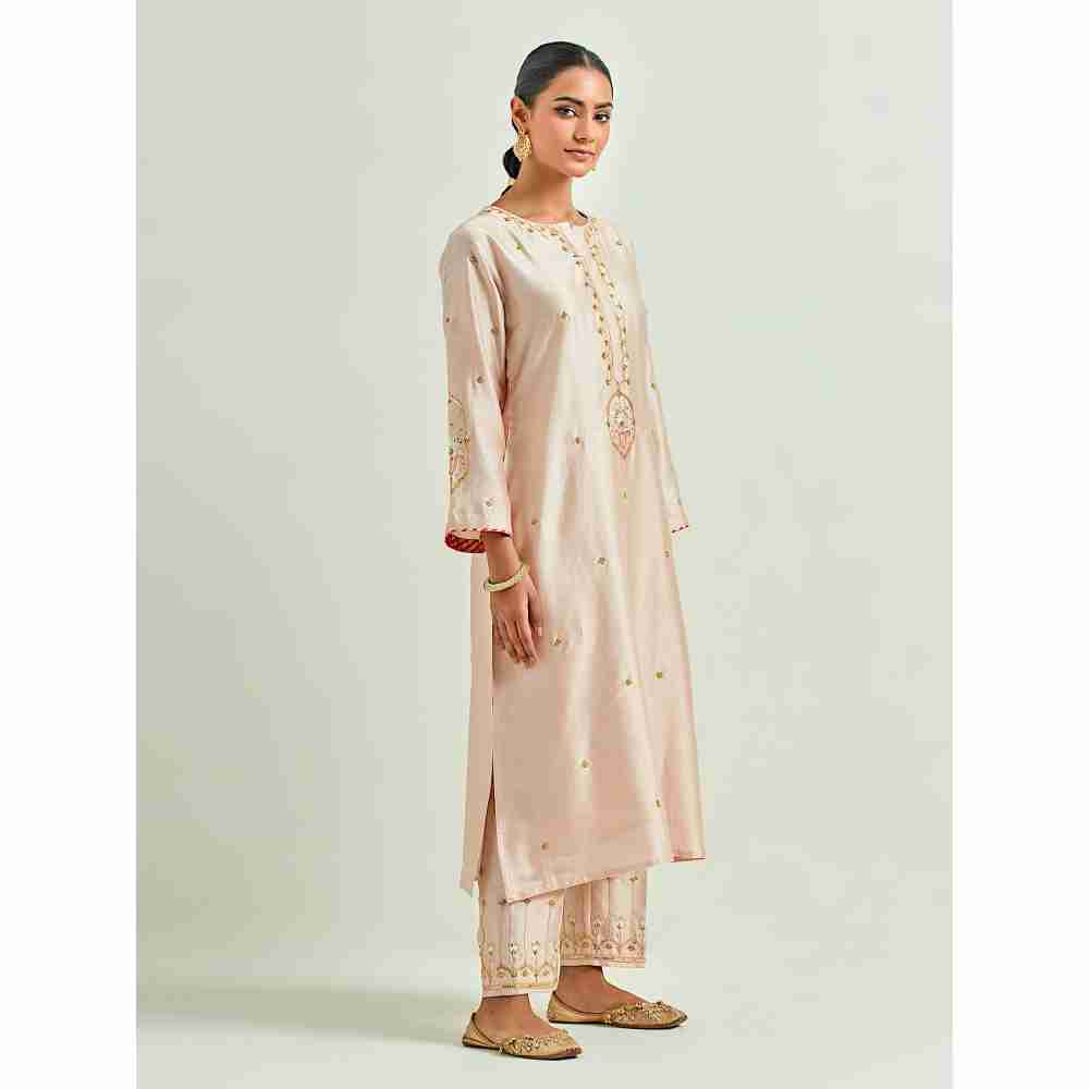 Anantaa by Roohi Trehan Beige Hand Embroidered Silk Chanderi Kurta with Gota