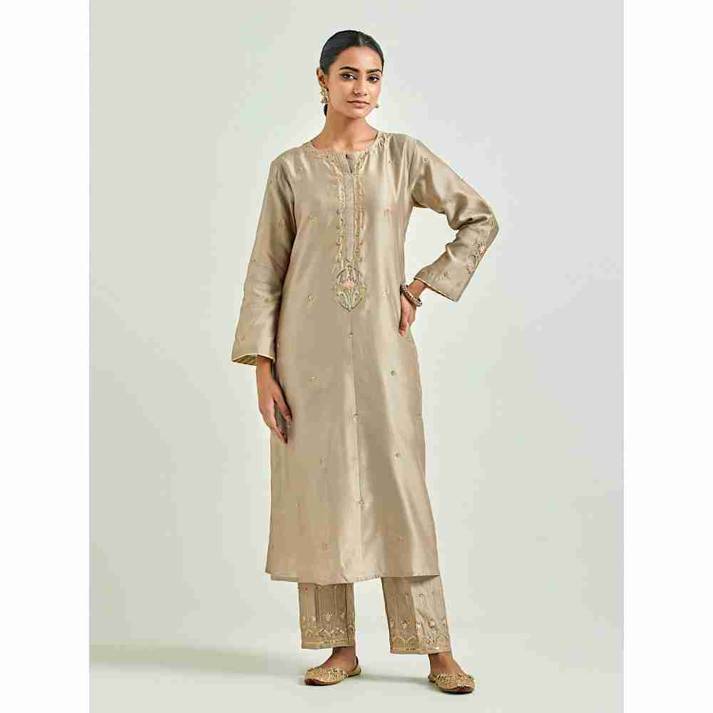 Anantaa by Roohi Trehan Brown Hand Embroidered Silk Chanderi Kurta with Gota