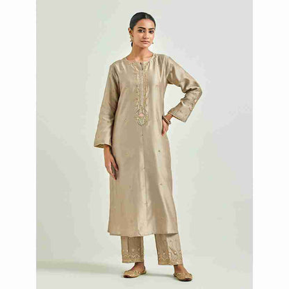 Anantaa by Roohi Trehan Brown Hand Embroidered Silk Chanderi Kurta with Gota