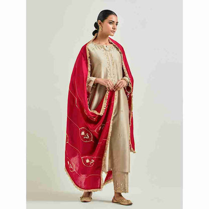 Anantaa by Roohi Trehan Brown Hand Embroidered Silk Chanderi Kurta with Gota