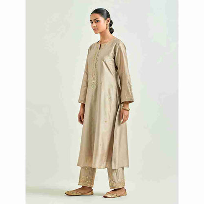 Anantaa by Roohi Trehan Brown Hand Embroidered Silk Chanderi Kurta with Gota