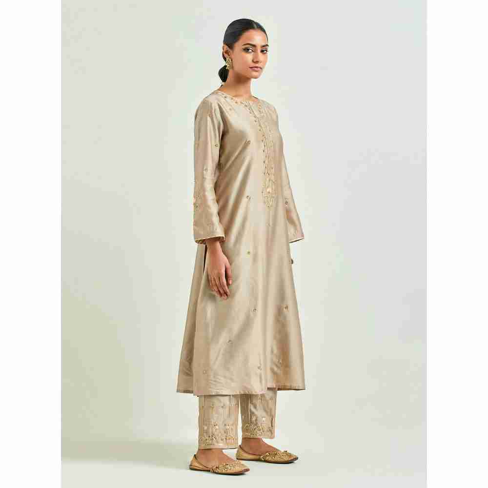 Anantaa by Roohi Trehan Brown Hand Embroidered Silk Chanderi Kurta with Gota