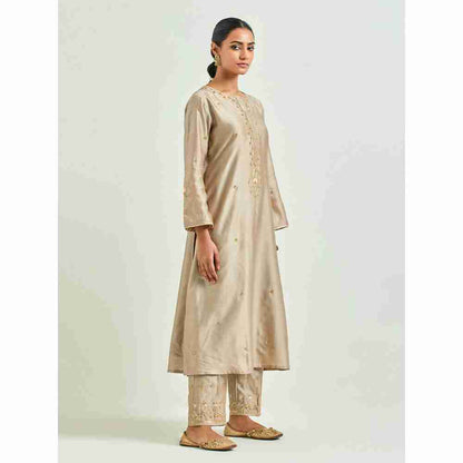 Anantaa by Roohi Trehan Brown Hand Embroidered Silk Chanderi Kurta with Gota