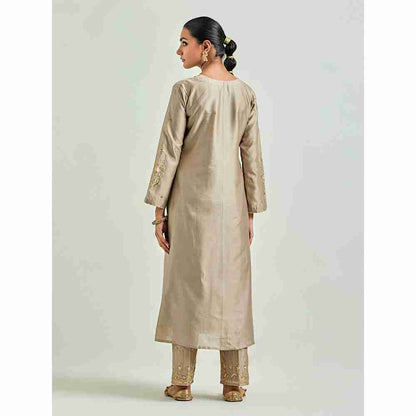 Anantaa by Roohi Trehan Brown Hand Embroidered Silk Chanderi Kurta with Gota