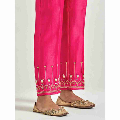Anantaa by Roohi Trehan Magenta Silk Chanderi Palazzo with Embroidered Hem