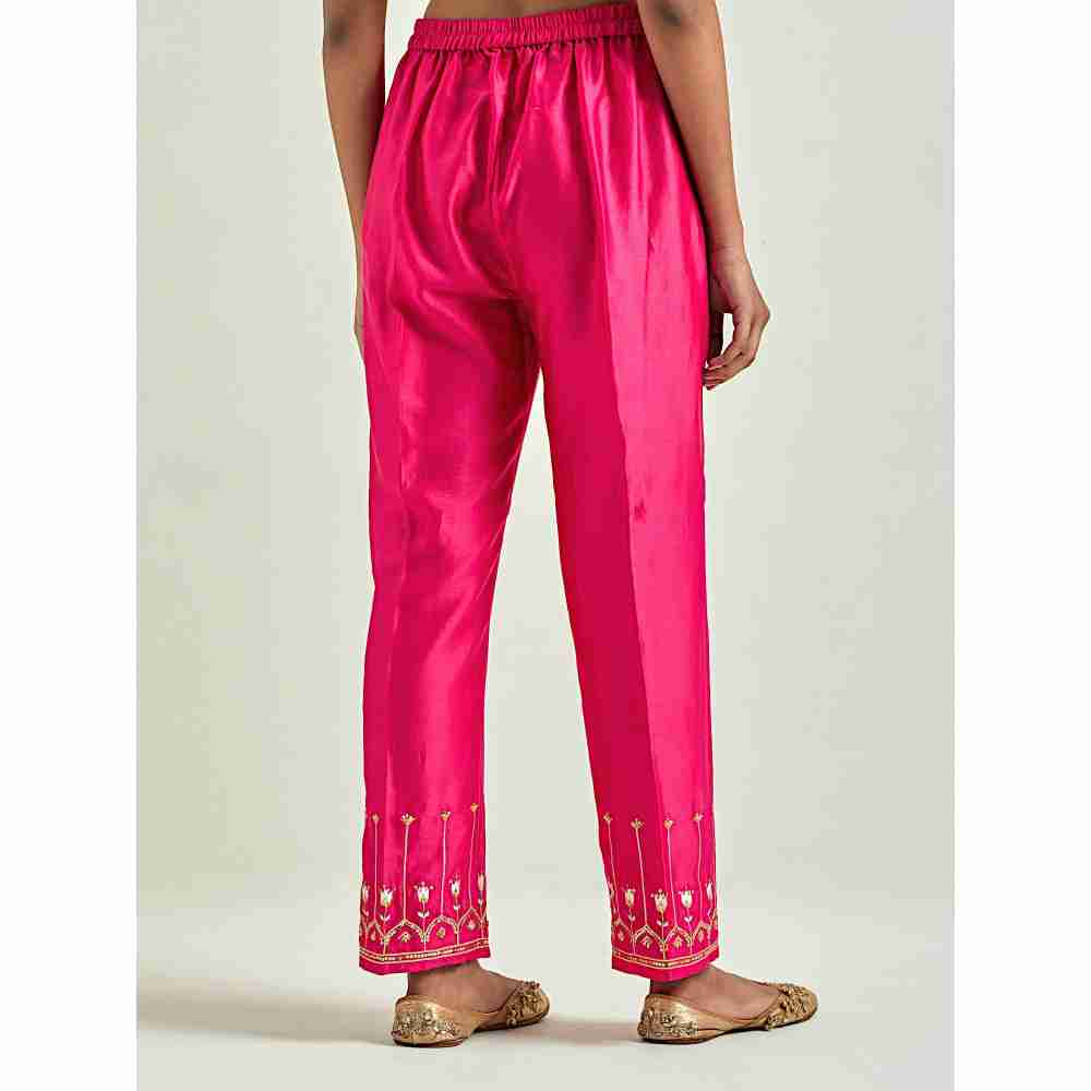 Anantaa by Roohi Trehan Magenta Silk Chanderi Palazzo with Embroidered Hem