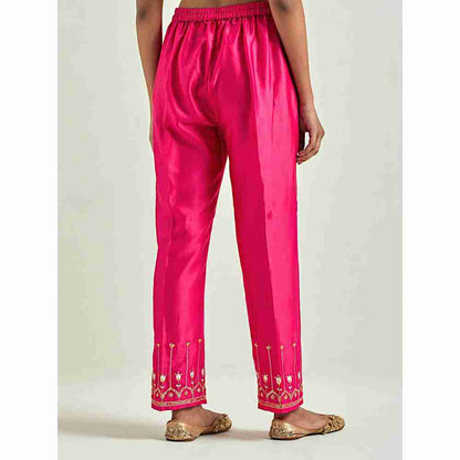 Anantaa by Roohi Trehan Magenta Silk Chanderi Palazzo with Embroidered Hem