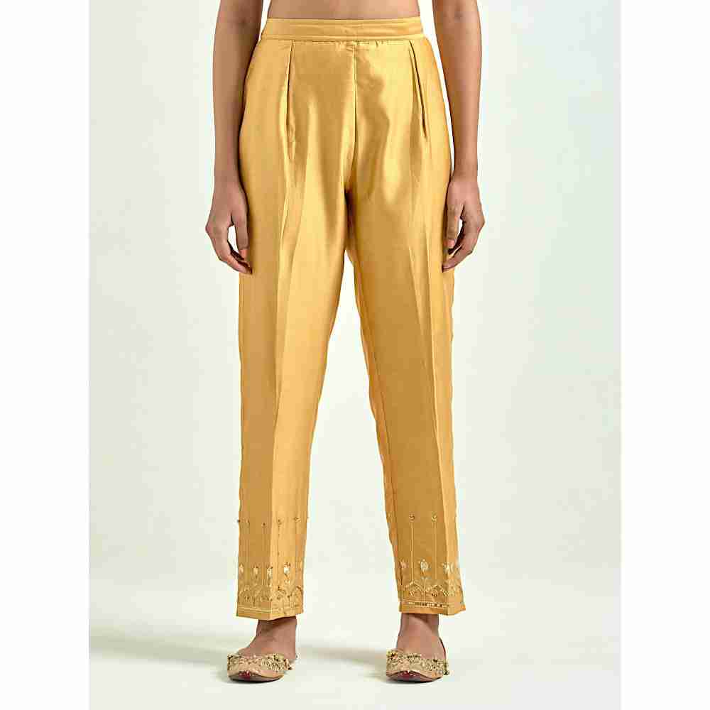 Anantaa by Roohi Trehan Mustard Silk Chanderi Palazzo with Embroidered Hem