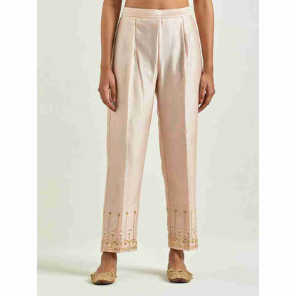 Anantaa by Roohi Trehan Beige Silk Chanderi Palazzo with Embroidered Hem