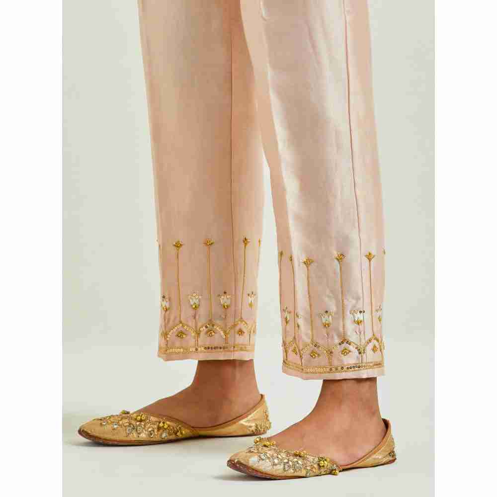 Anantaa by Roohi Trehan Beige Silk Chanderi Palazzo with Embroidered Hem