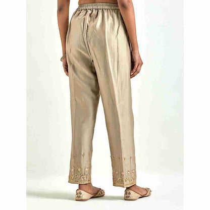 Anantaa by Roohi Trehan Brown Silk Chanderi Palazzo with Embroidered Hem