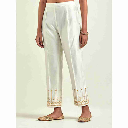 Anantaa by Roohi Trehan Off White Silk Chanderi Palazzo with Embroidered Hem