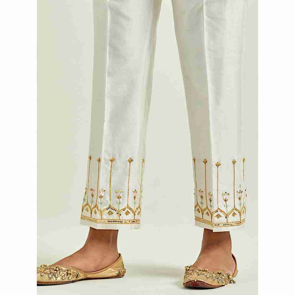 Anantaa by Roohi Trehan Off White Silk Chanderi Palazzo with Embroidered Hem