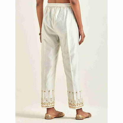 Anantaa by Roohi Trehan Off White Silk Chanderi Palazzo with Embroidered Hem