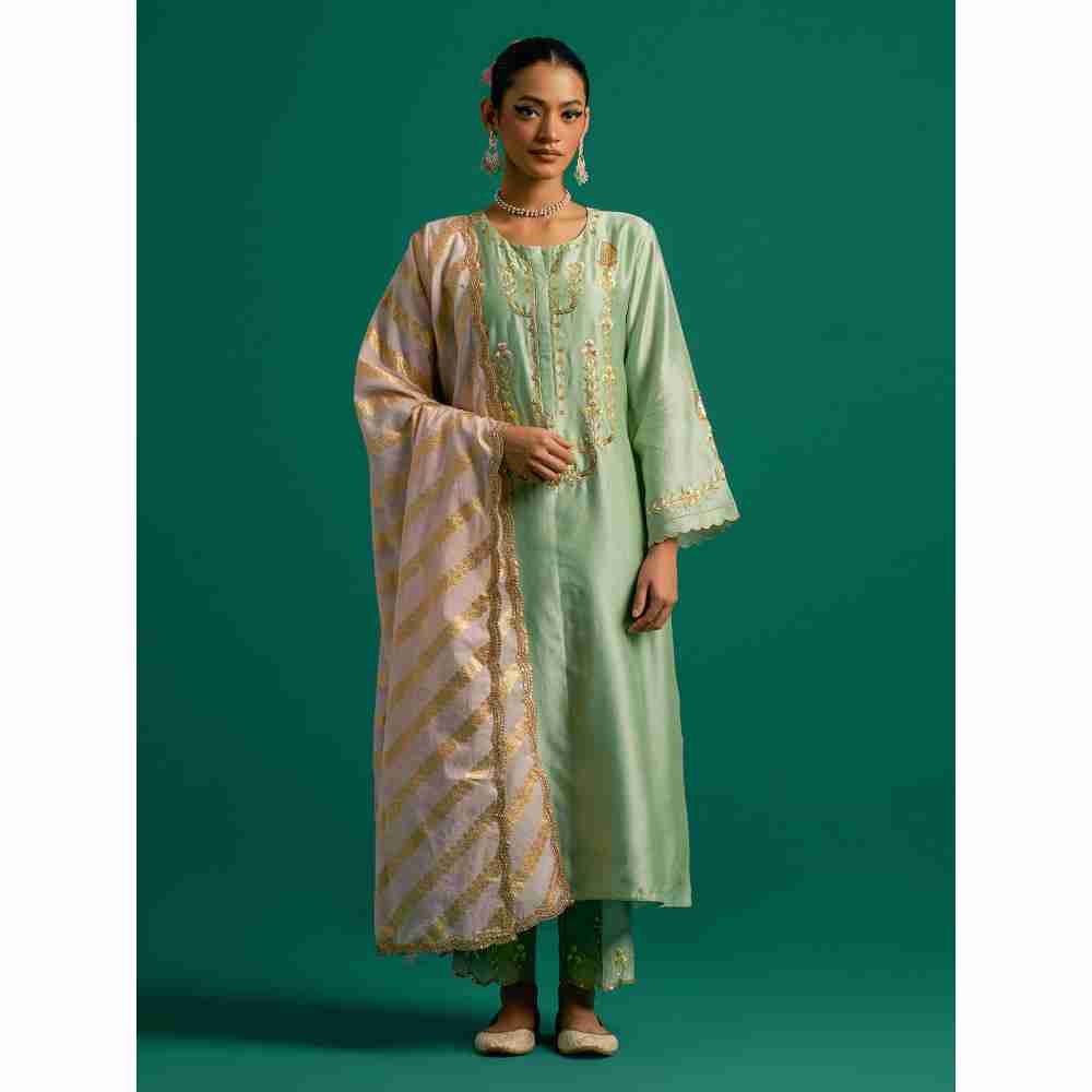 Anantaa By Roohi Trehan Light Pink Chanderi Jacquard Zari Stripes Dupatta