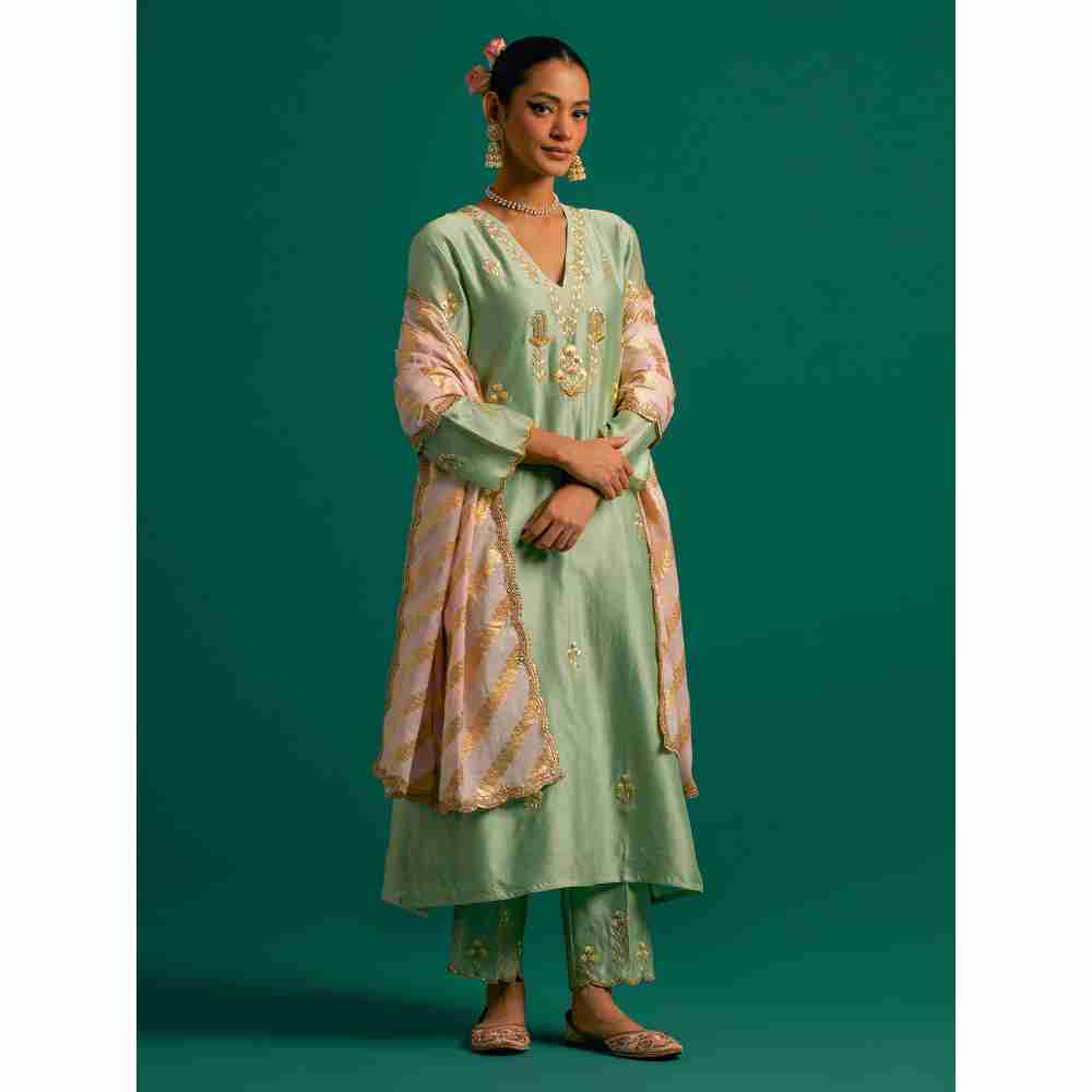 Anantaa By Roohi Trehan Light Pink Chanderi Jacquard Zari Stripes Dupatta