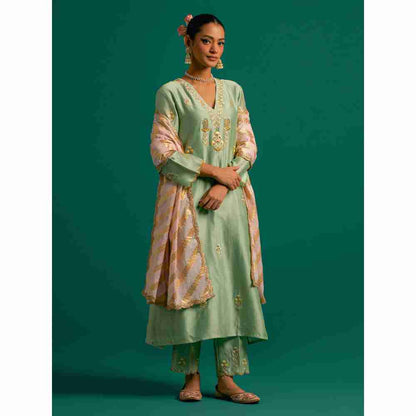 Anantaa By Roohi Trehan Light Pink Chanderi Jacquard Zari Stripes Dupatta