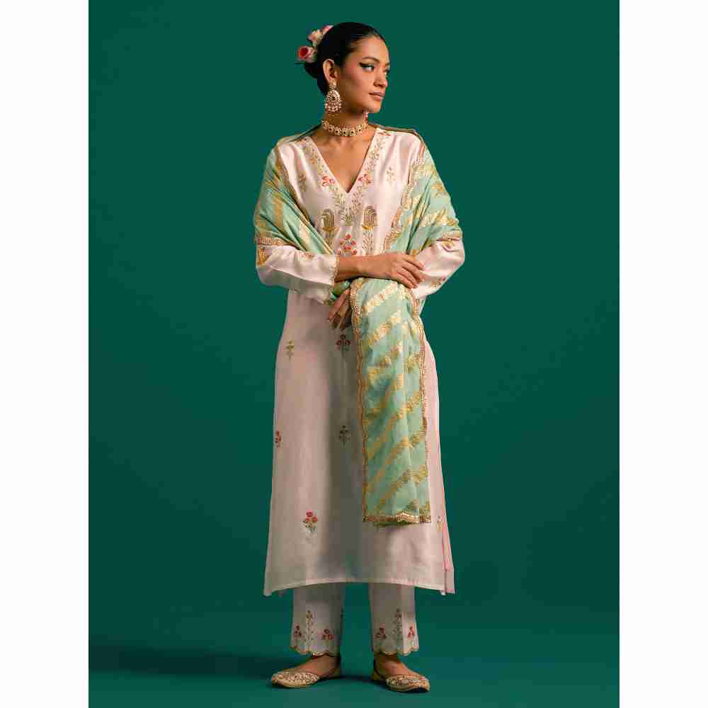 Anantaa By Roohi Trehan Light Green Chanderi Jacquard Zari Stripes Dupatta