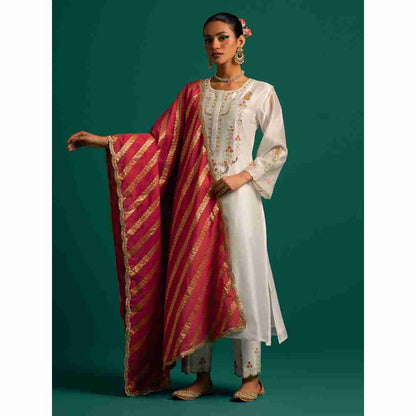 Anantaa By Roohi Trehan Magenta Chanderi Jacquard Zari Stripes Dupatta