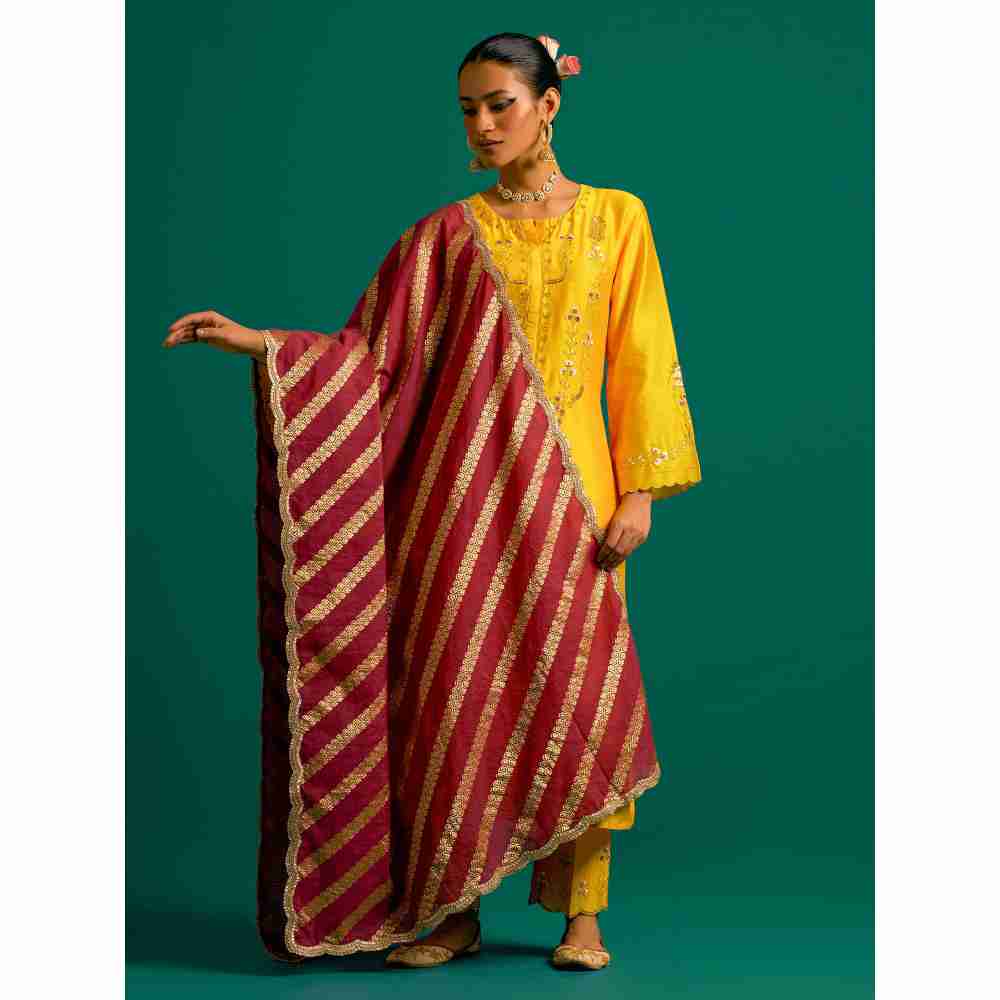 Anantaa By Roohi Trehan Maroon Chanderi Jacquard Zari Stripes Dupatta