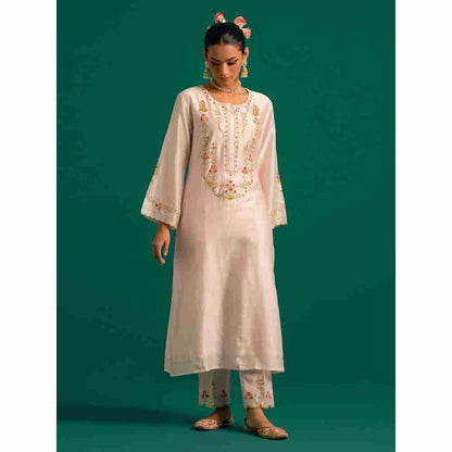 Anantaa By Roohi Trehan Pink Hand Embroidered Thread Work Silk Chanderi Kurta