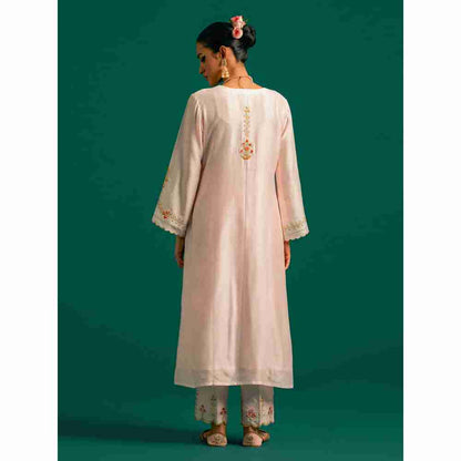 Anantaa By Roohi Trehan Pink Hand Embroidered Thread Work Silk Chanderi Kurta