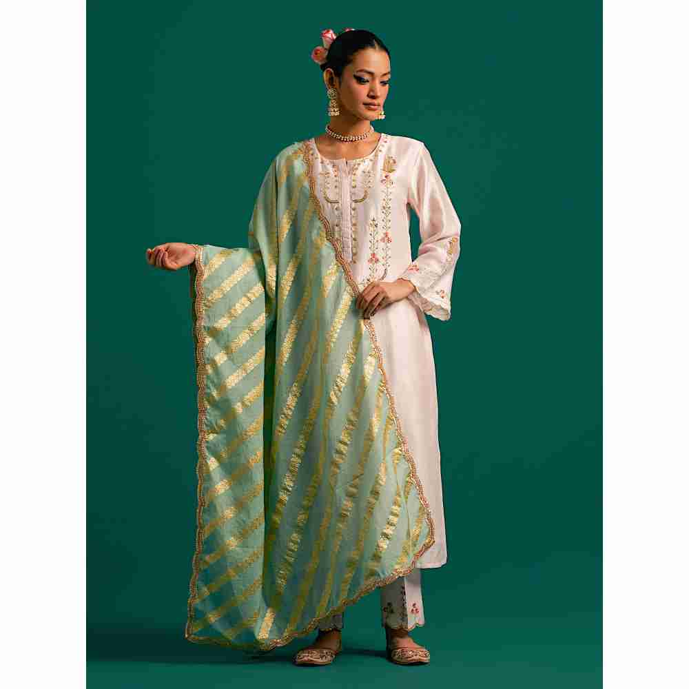 Anantaa By Roohi Trehan Pink Hand Embroidered Thread Work Silk Chanderi Kurta