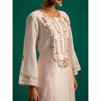 Anantaa By Roohi Trehan Pink Hand Embroidered Thread Work Silk Chanderi Kurta